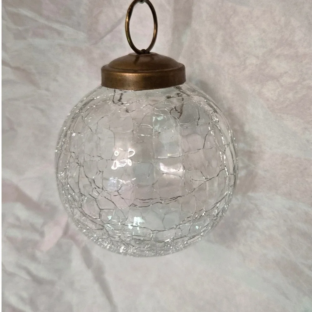 Restoration Hardware Crackle Glass Ornaments Set of‎ 6 Clear Brass Vintage Style
